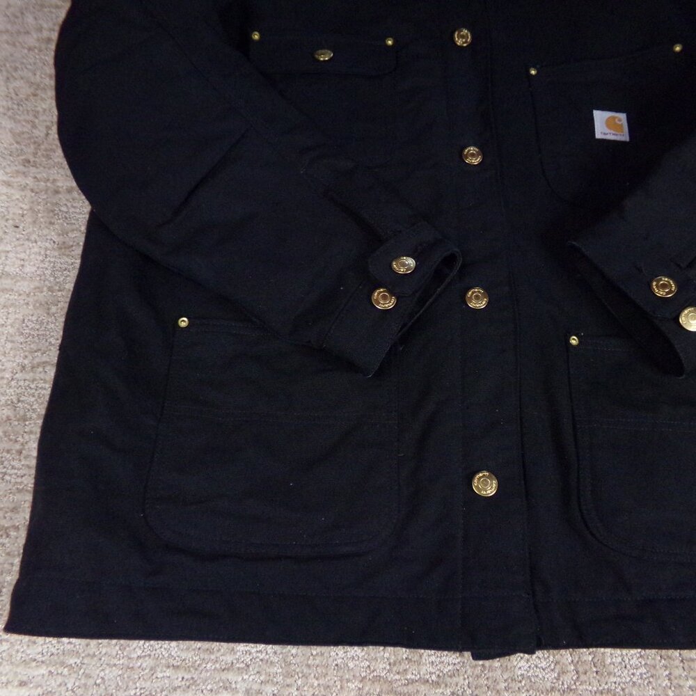 Men's Carhartt Coat Jacket Black B L Large Button Collar 103825 Blanket Lining - Picture 4 of 16